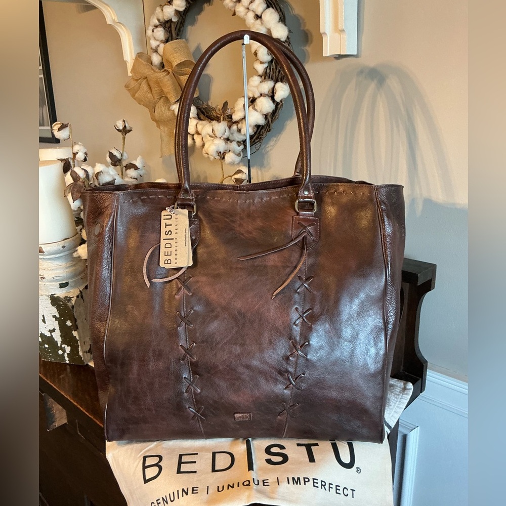 NWT Bed Stu Rebekah Shoulder Travel Weekend Bag XL Tote Teak Dip Dyed MSRP $520 - Picture 13 of 15